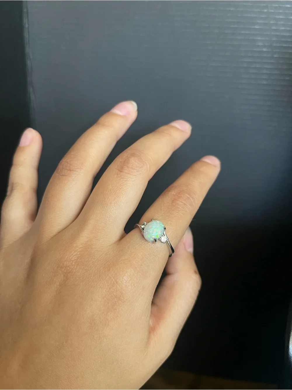 Faux opal cz silver tone size 6 3/4 ring